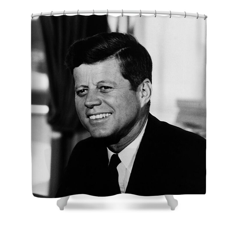 Jfk Shower Curtain featuring the photograph President Kennedy by War Is Hell Store