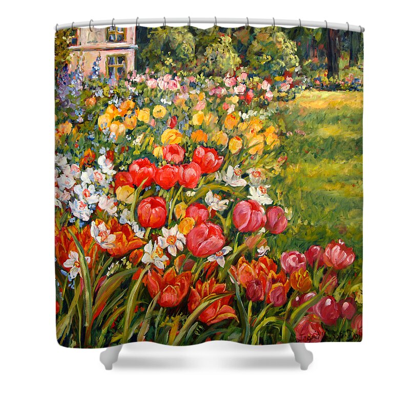 Flowers Shower Curtain featuring the painting Red Tulips #2 by Ingrid Dohm