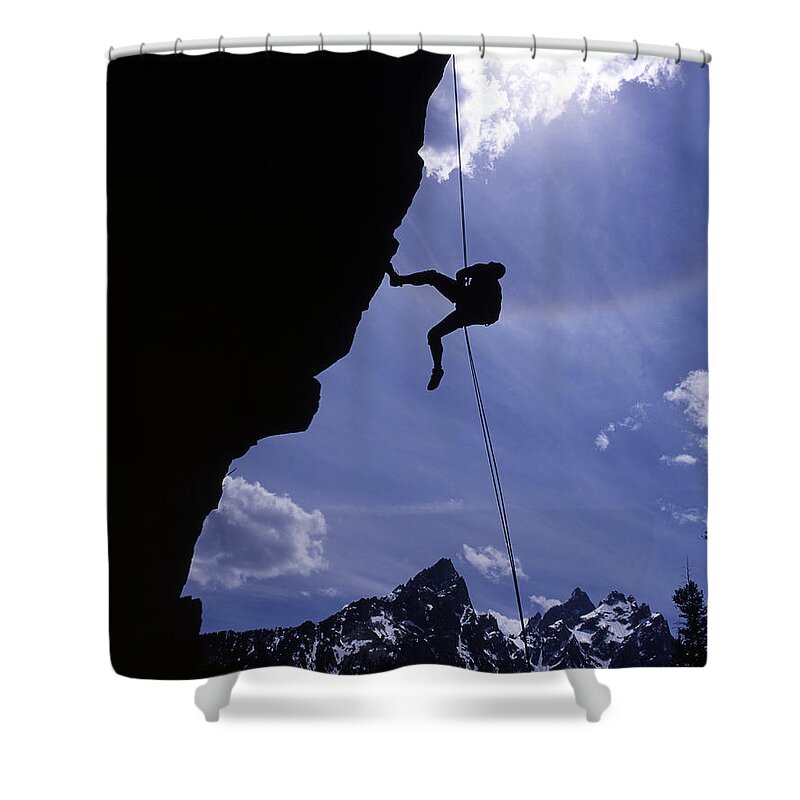 Climber Shower Curtain featuring the photograph Rock Climbing #2 by Howie Garber