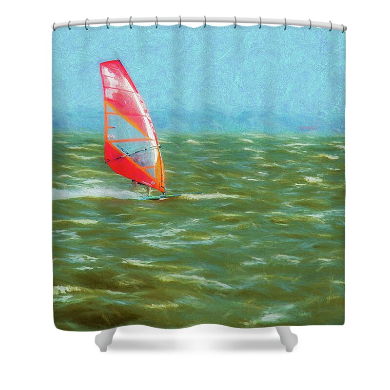 Wind Surfer Shower Curtain featuring the photograph Sailing #2 by Cathy Kovarik