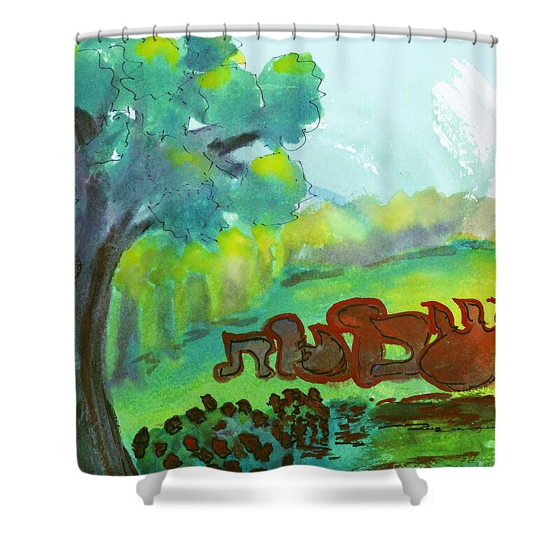Erev Shavuot Shabbat Weeks The Jewish Holidays: A Guide And Commentary By Michael Strassfeld (alcalay Shower Curtain featuring the painting Shavuot #2 by Hebrewletters SL