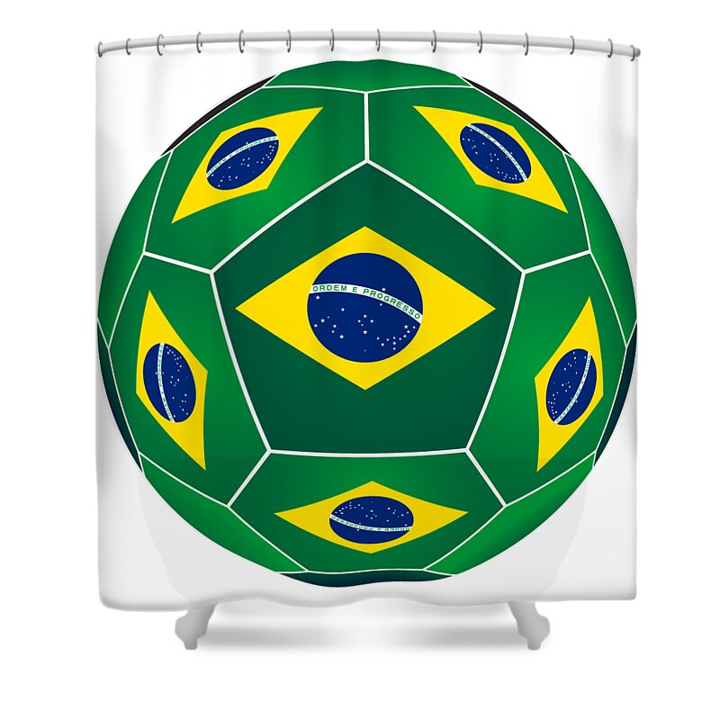 Brazil Shower Curtain featuring the digital art Soccer ball with Brazilian flag #2 by Michal Boubin