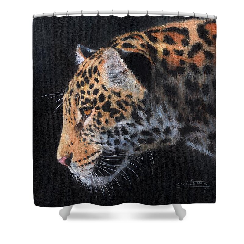 Jaguar Shower Curtain featuring the painting South American Jaguar #2 by David Stribbling