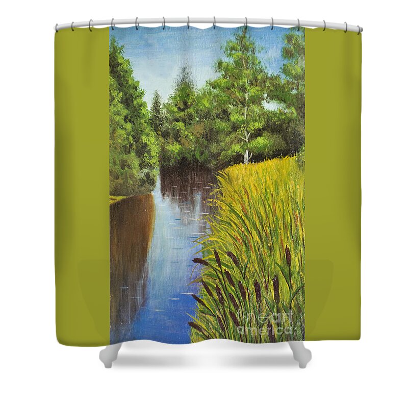 Art Shower Curtain featuring the painting Summer landscape, painting #2 by Irina Afonskaya