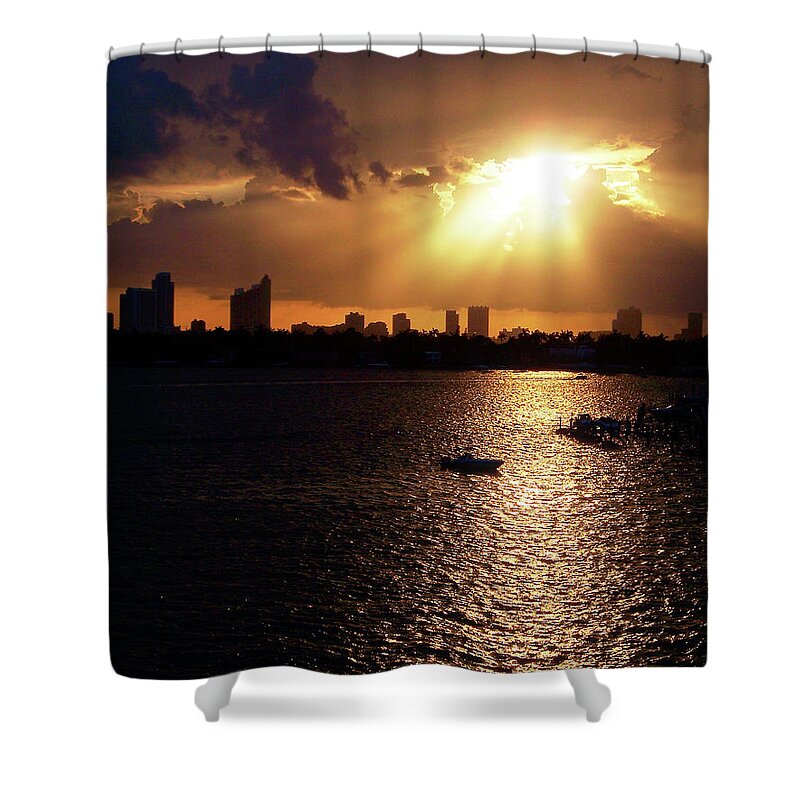 Miami Shower Curtain featuring the photograph Sunset Over Miami by Phil Perkins