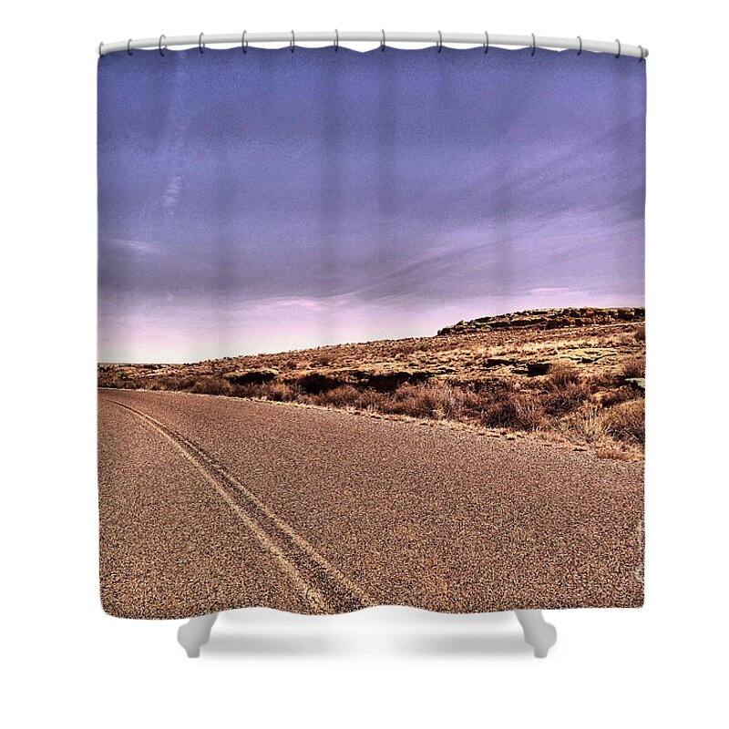 Road Shower Curtain featuring the photograph That long long road #2 by Jeff Swan