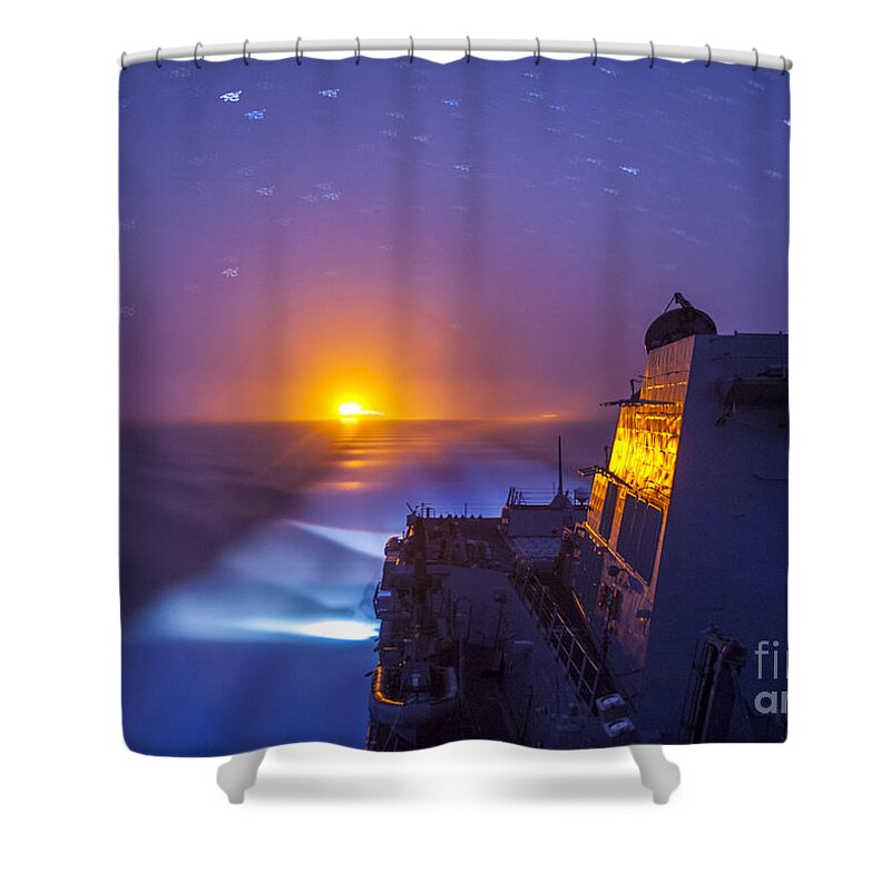 The Arleigh Burke-class Guided-missile Destroyer Uss Truxtun (ddg 103) Shower Curtain featuring the painting The Arleigh Burke-class guided-missile destroyer #2 by Celestial Images