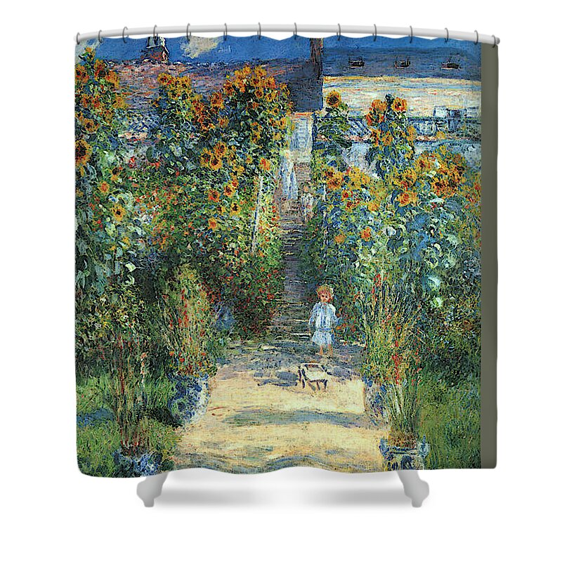 Garden Shower Curtain featuring the painting The Artist's Garden at Vetheuil by Claude Monet