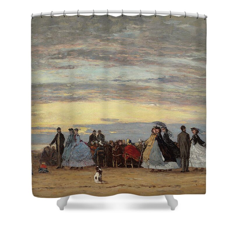 Art Shower Curtain featuring the painting The Beach at Villerville #3 by Eugene Boudin