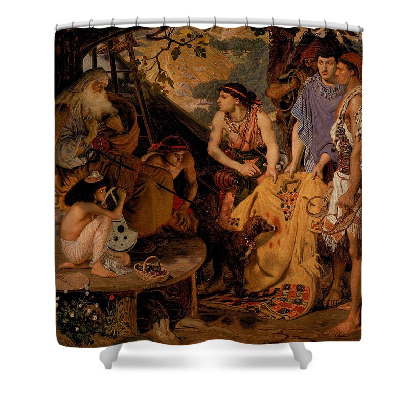 Ford Madox Brown (calais 1821-1893 London) Shower Curtain featuring the painting The Coat of Many Colours by MotionAge Designs