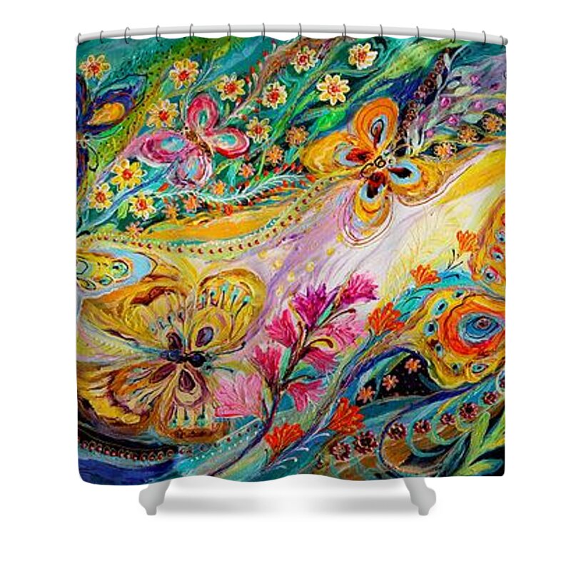 Modern Jewish Art Shower Curtain featuring the painting The dance of butterflies #2 by Elena Kotliarker