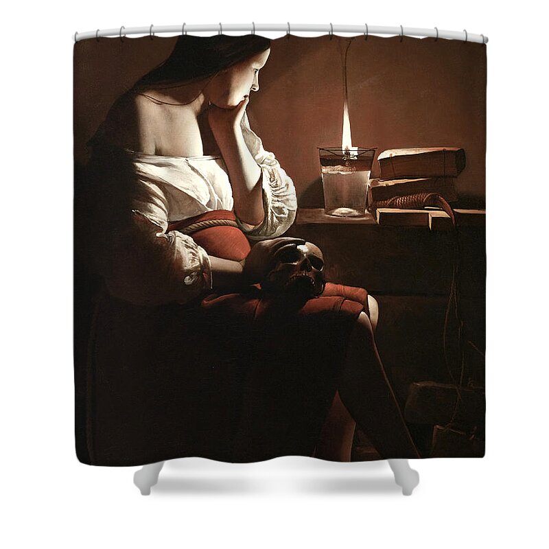 The Magdalen With The Smoking Flame Shower Curtain featuring the painting The Magdalen with the Smoking Flame by Georges de la Tour