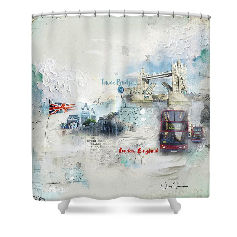 Londonart Shower Curtain featuring the digital art Tower Bridge by Nicky Jameson