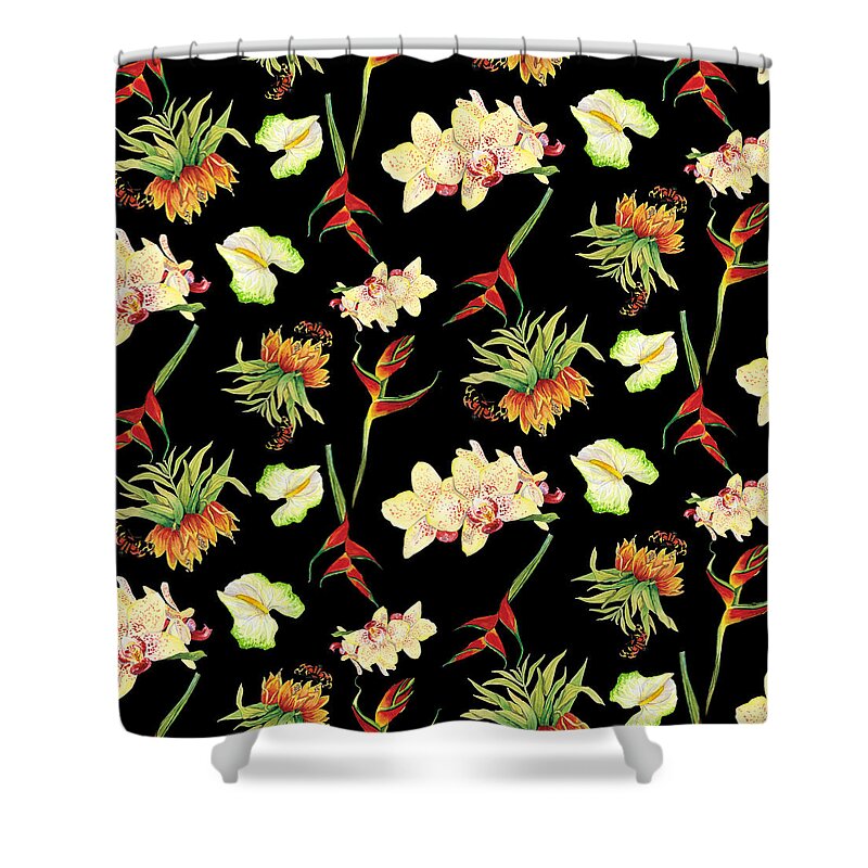 Orchid Shower Curtain featuring the painting Tropical Island Floral Half Drop Pattern by Audrey Jeanne Roberts