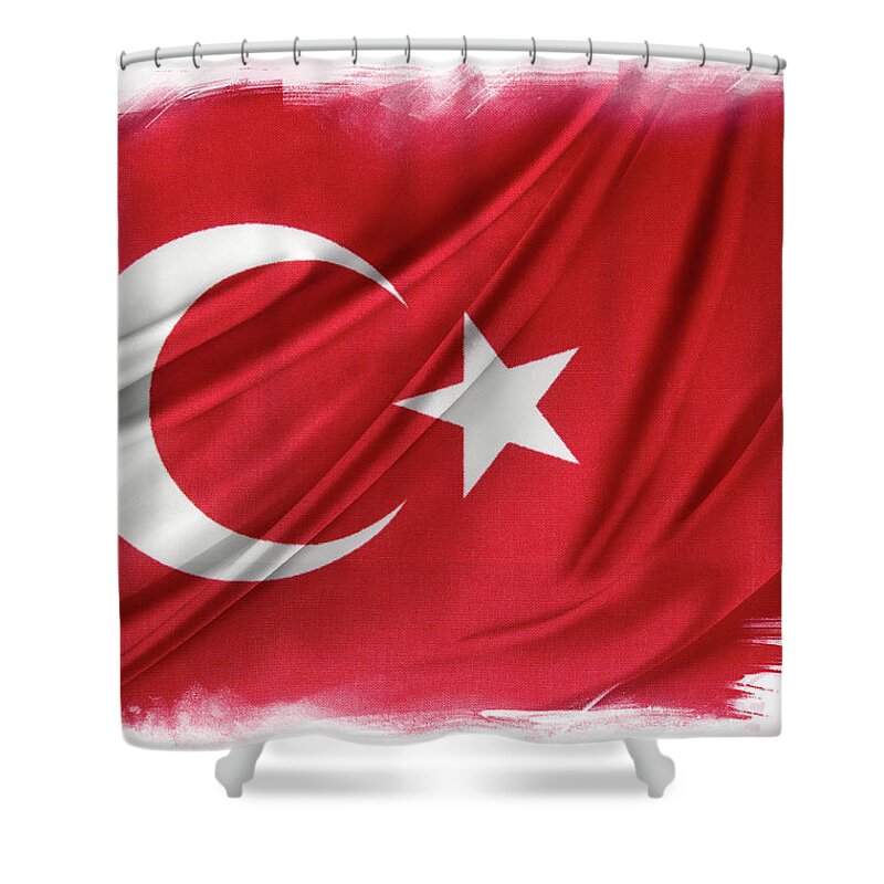 Banner Shower Curtain featuring the photograph Turkish flag #2 by Les Cunliffe
