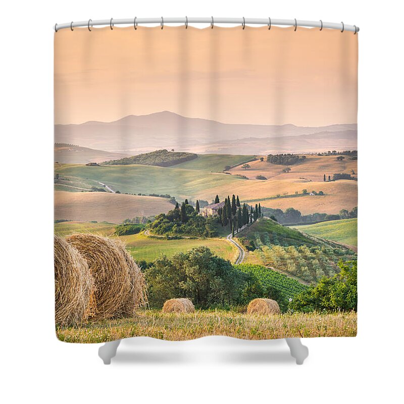 Center Italy Shower Curtain featuring the photograph Tuscany morning #2 by Stefano Termanini