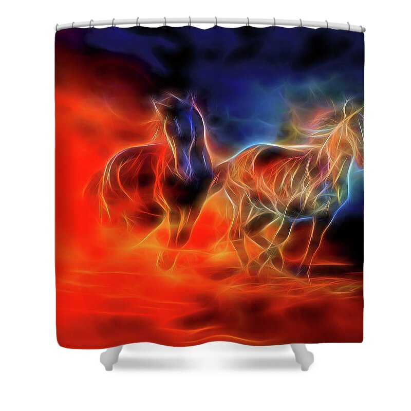 Horses Shower Curtain featuring the digital art Two horses #2 by Lilia S
