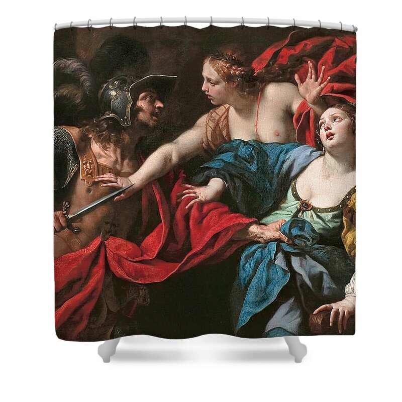 Luca Ferrari Shower Curtain featuring the painting Venus preventing her son Aeneas from killing Helen of Troy #1 by Luca Ferrari