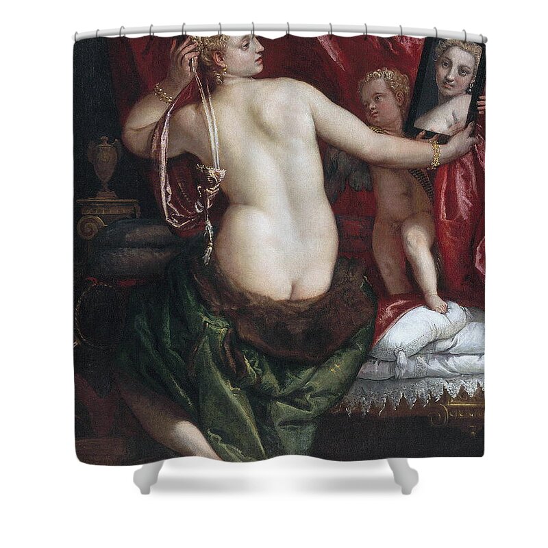 Paolo Veronese Shower Curtain featuring the painting Venus with a Mirror #3 by Paolo Veronese