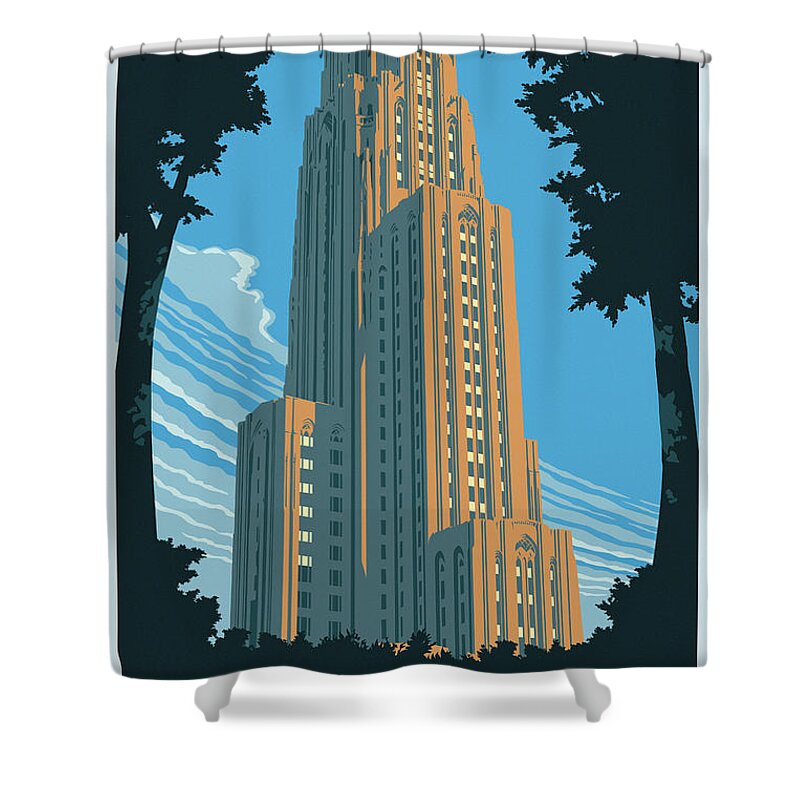 Pittsburgh Shower Curtain featuring the digital art Pittsburgh Poster - Vintage Style by Jim Zahniser