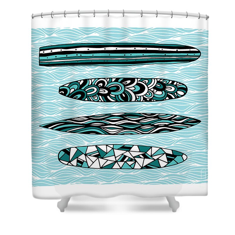 Vintage Shower Curtain featuring the digital art Vintage Surfboards Part1 #2 by MGL Meiklejohn Graphics Licensing