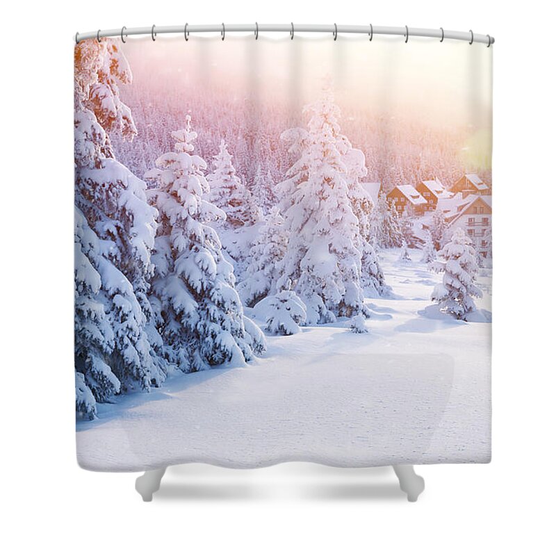 Alpine Shower Curtain featuring the photograph Winter resort #2 by Anna Om