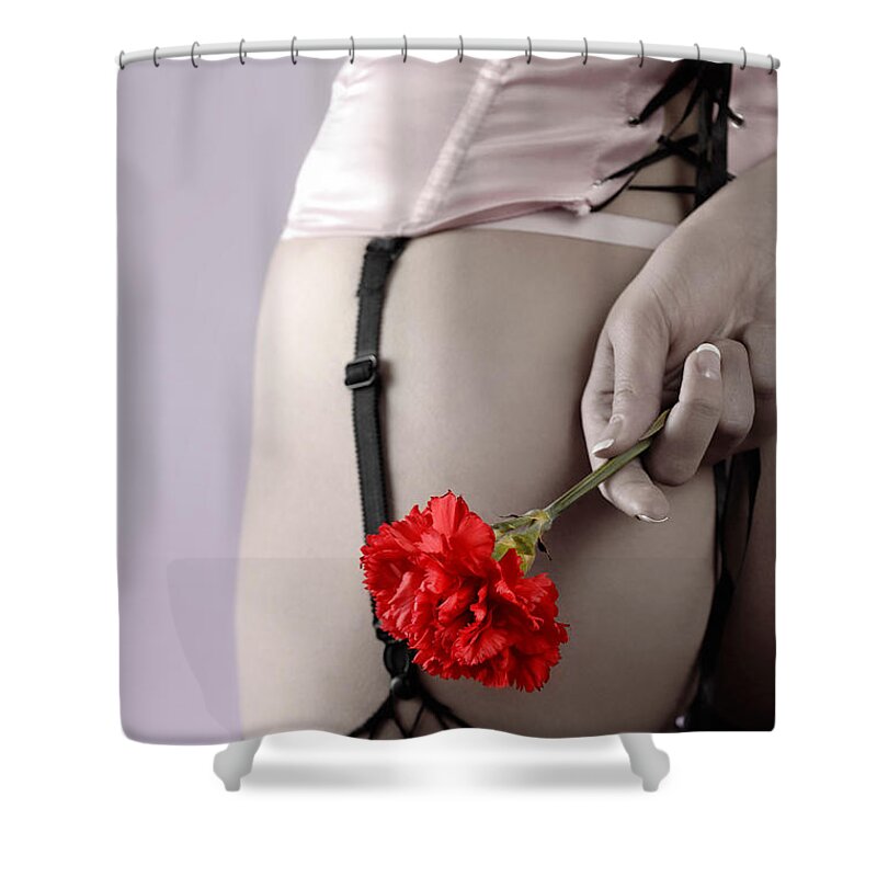 Love Shower Curtain featuring the photograph Woman with a carnation #2 by Maxim Images Exquisite Prints