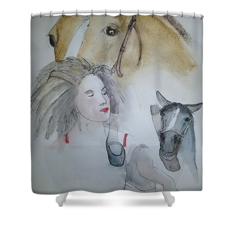 Horse. Woman The Dance Shower Curtain featuring the painting Work Not Dance Album #2 by Debbi Saccomanno Chan