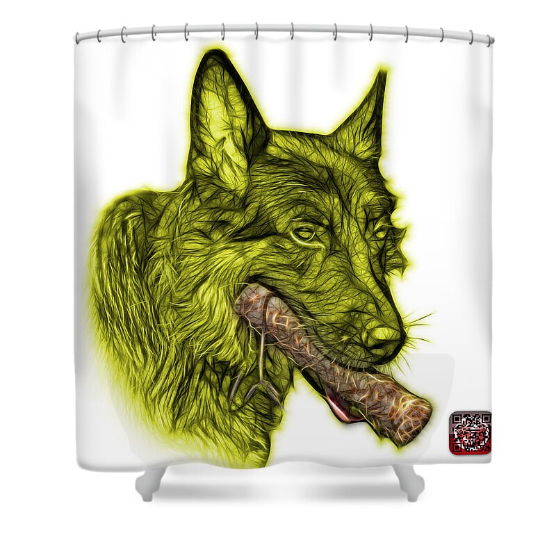  Shower Curtain featuring the digital art Yellow German Shepherd and Toy - 0745 F #2 by James Ahn