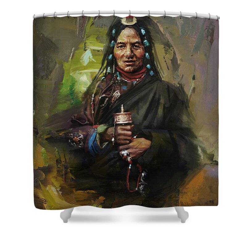 Sindh Shower Curtain featuring the painting 20 pakistan folk Gilgit by Maryam Mughal