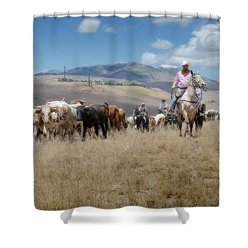 Reno Shower Curtain featuring the photograph 2016 Reno Cattle Drive 6 by Rick Mosher