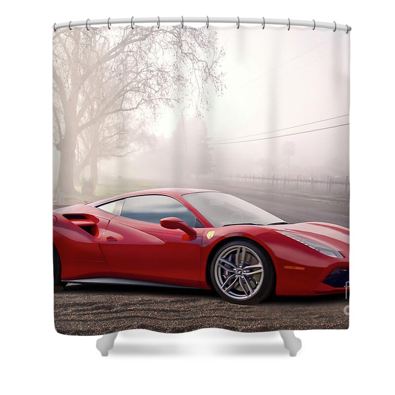 Auto Shower Curtain featuring the photograph 2017 Ferrari 488 GTB 'Vineyard View' by Dave Koontz