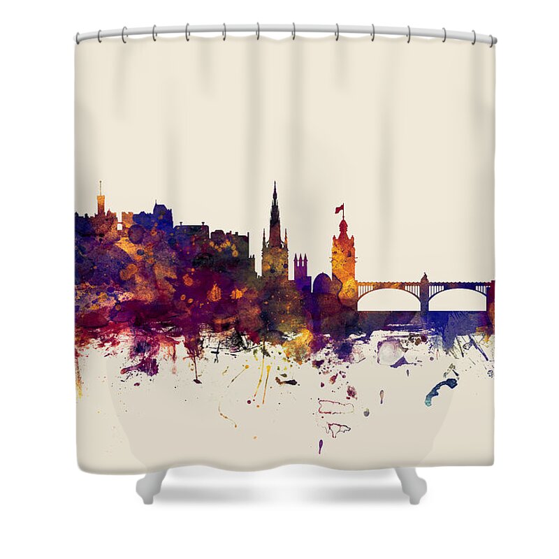 City Shower Curtain featuring the digital art Edinburgh Scotland Skyline by Michael Tompsett