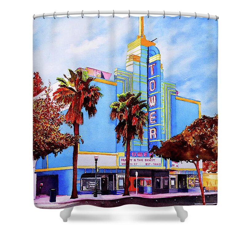 Roseville Ca Shower Curtain featuring the painting #215 Tower Theater #215 by William Lum
