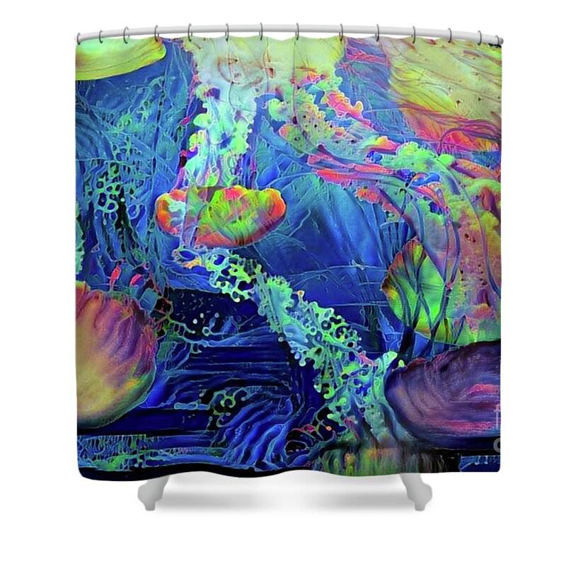 Animal Shower Curtain featuring the digital art Abstract Jellyfish #23 by Amy Cicconi