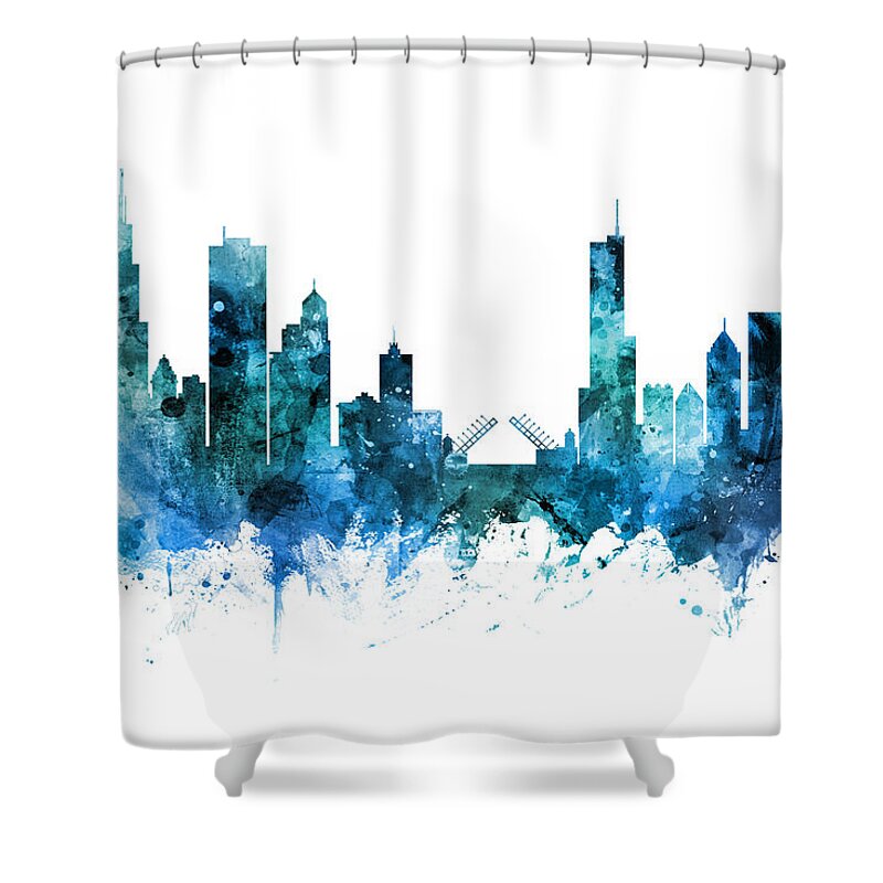 Chicago Shower Curtain featuring the digital art Chicago Illinois Skyline by Michael Tompsett