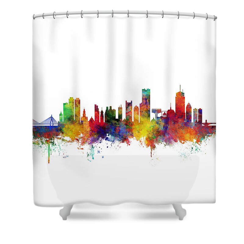 Boston Shower Curtain featuring the digital art Boston Massachusetts Skyline by Michael Tompsett