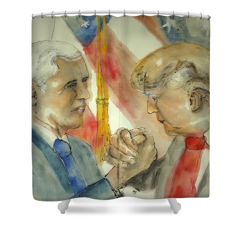 Presidential Campaign. Election. President Elect. Trump.vice President. Pence. Shower Curtain featuring the painting 2016 Presidential campaign album #29 by Debbi Saccomanno Chan