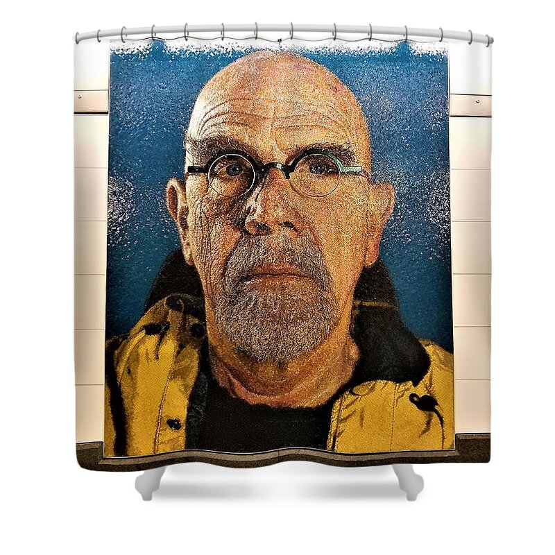 Art Shower Curtain featuring the photograph 2nd Ave Subway Art Chuck Close 1 by Rob Hans