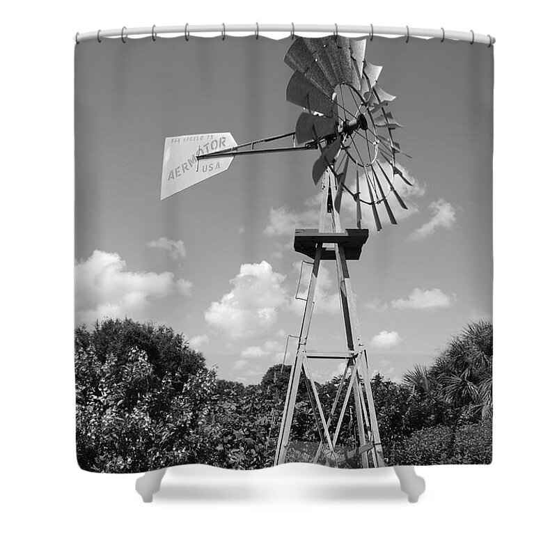 Black And White Shower Curtain featuring the photograph Aermotor Windmill #3 by Rob Hans