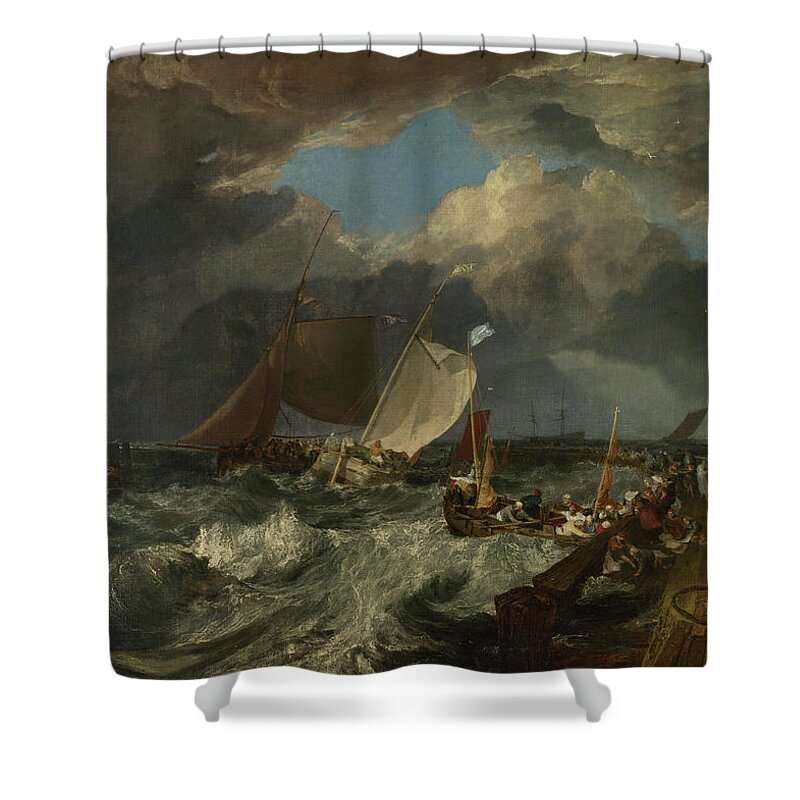 Seas And Oceans Shower Curtain featuring the painting Calais Pier #3 by Joseph Mallord William Turner