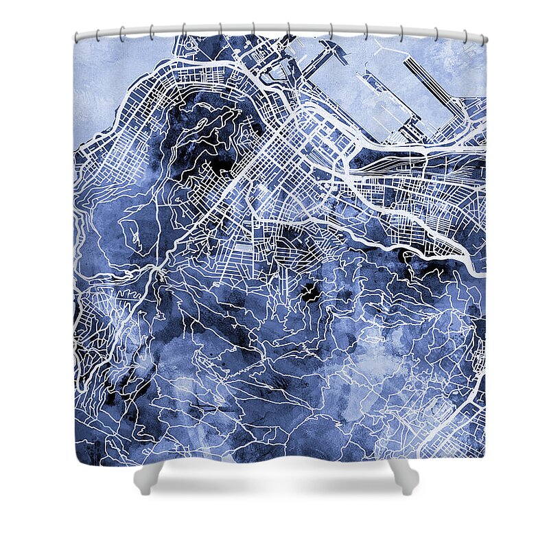Cape Town Shower Curtain featuring the digital art Cape Town South Africa City Street Map by Michael Tompsett