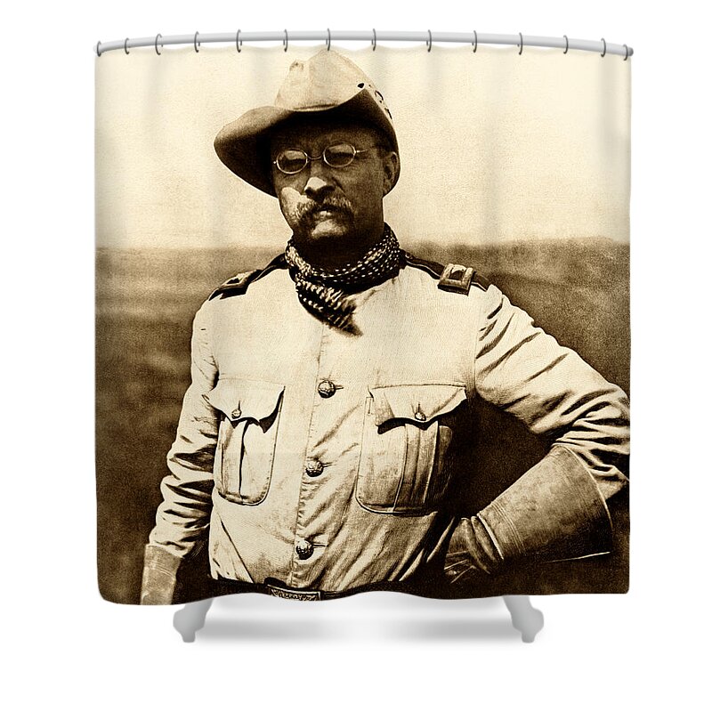 Theodore Roosevelt Shower Curtain featuring the photograph Colonel Theodore Roosevelt by War Is Hell Store