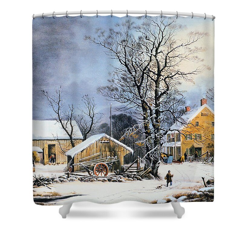  Shower Curtain featuring the painting Currier & Ives Winter Scene #3 by Granger