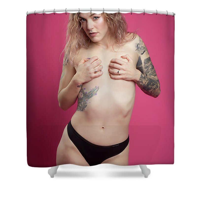 Implied Nude Shower Curtain featuring the photograph Danni #3 by La Bella Vita Boudoir