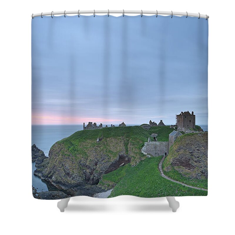 Dunnottar Castle Shower Curtain featuring the photograph Dunnottar Castle at Sunrise by Maria Gaellman