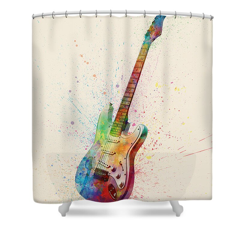Electric Guitar Shower Curtain featuring the digital art Electric Guitar Abstract Watercolor by Michael Tompsett