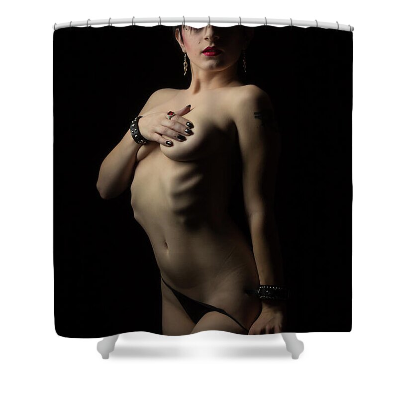 Implied Nude Shower Curtain featuring the photograph Elvira tribute by La Bella Vita Boudoir