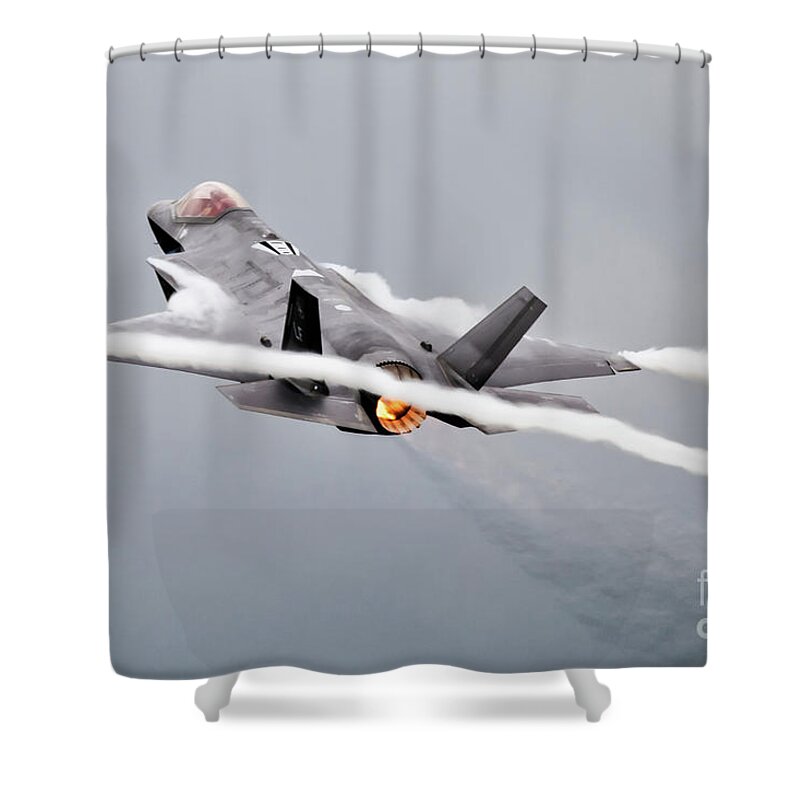 F35 Shower Curtain featuring the digital art F35 Lightning II by Airpower Art