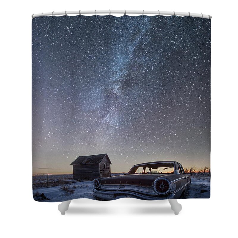 Sky Shower Curtain featuring the photograph 3 Galaxies by Aaron J Groen